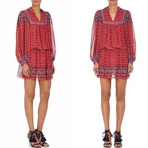 ULLA JOHNSON - REEMA SILK LONG SLEEVE DROP WAIST MINI DRESS